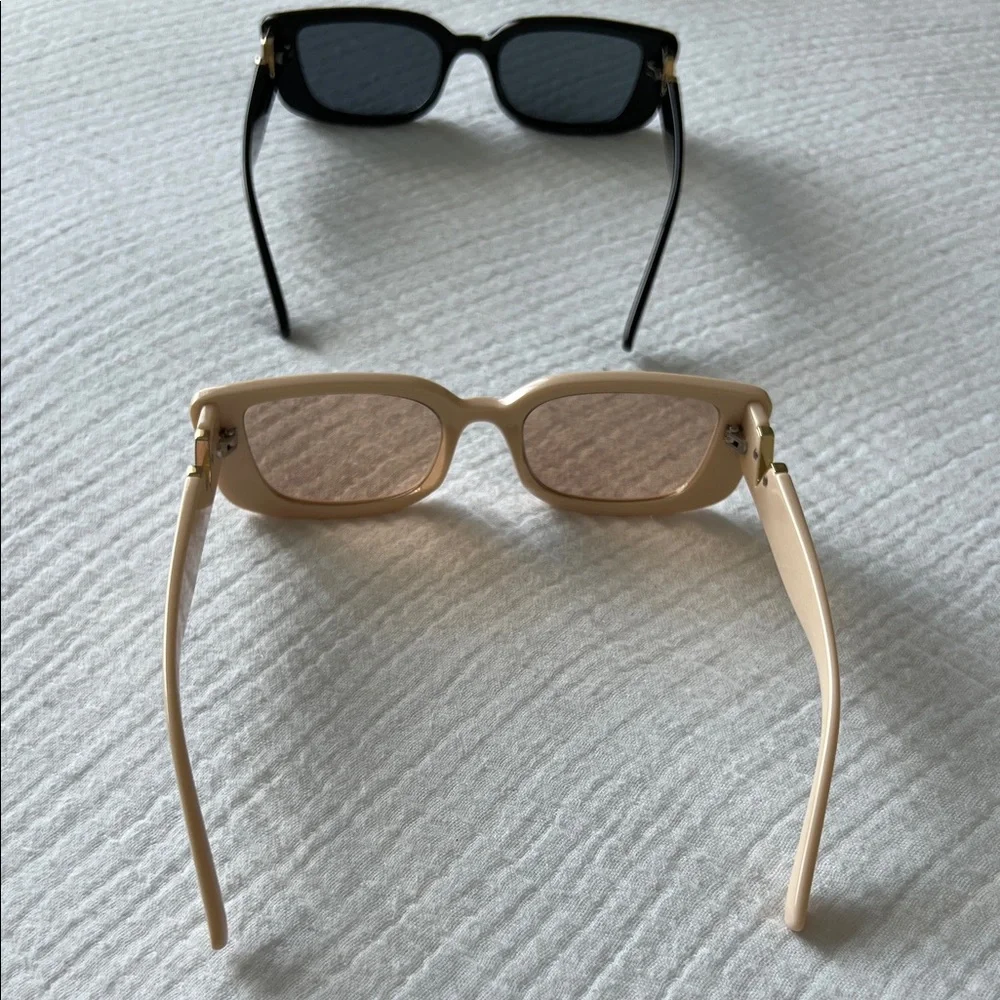 NIB/NWT • SET OF 2: Rectangular Sunglasses — Black & Cream with Gold Accents